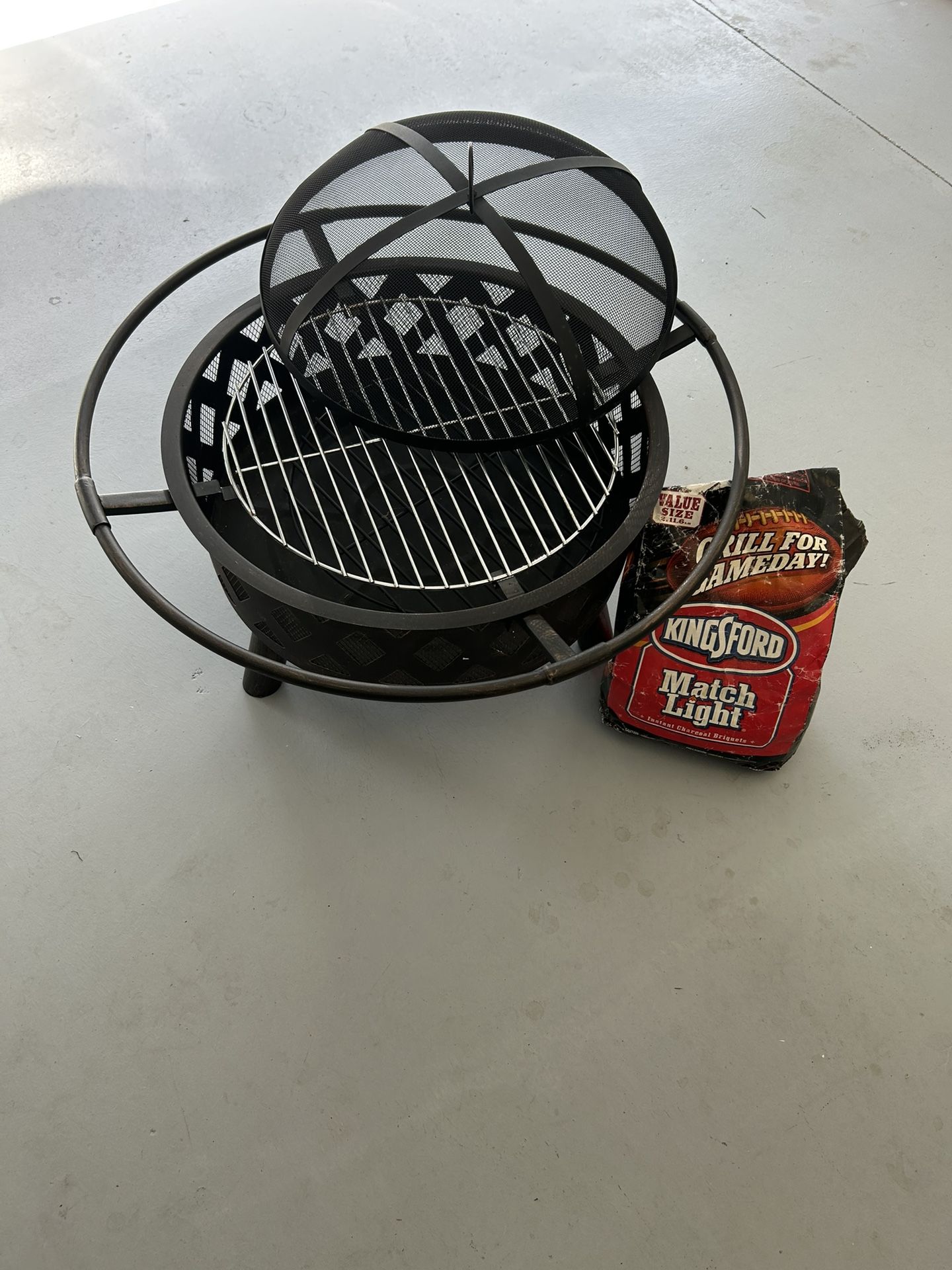 Round Wood-Burning Bronze Finish Steel Fire Pit with Lid