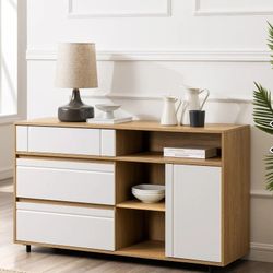 Coastal Oak & White TV Entertainment Or Buffet with Open Storage,(New In A Box)