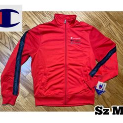 Champion 3 Logo Track Jacket Full Zip Sleeve Detail Red & Black Men’s Sz M New! 
