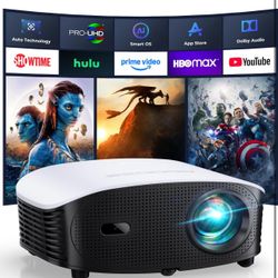 Smart Mini Projector with WiFi and Bluetooth - 1200 ANSI 4K Support, Compatible with Netflix/YouTube/Prime Video, AI Auto Focus & Keystone, Dolby Audi