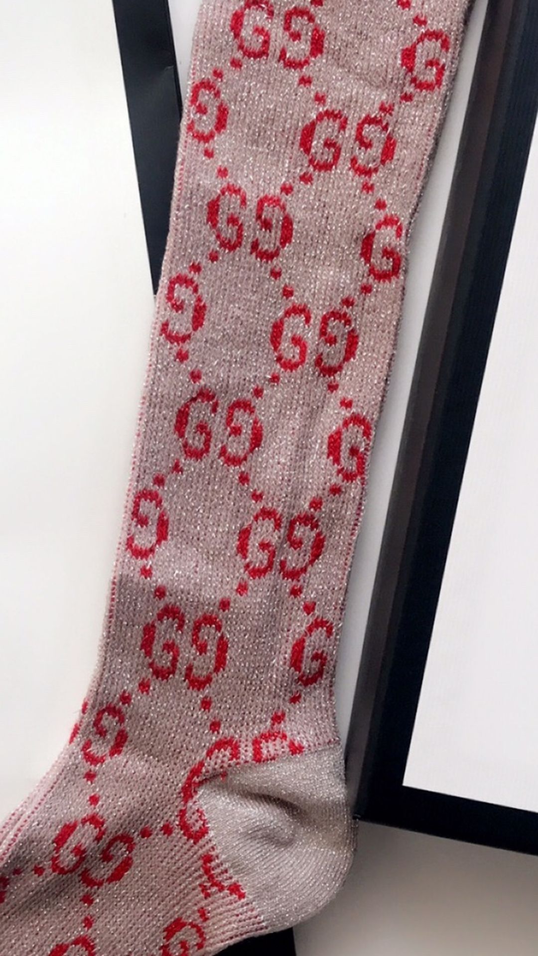 GG Lamé Socks- Oatmeal & Bright Red