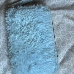 light blue fuzzy wallet 