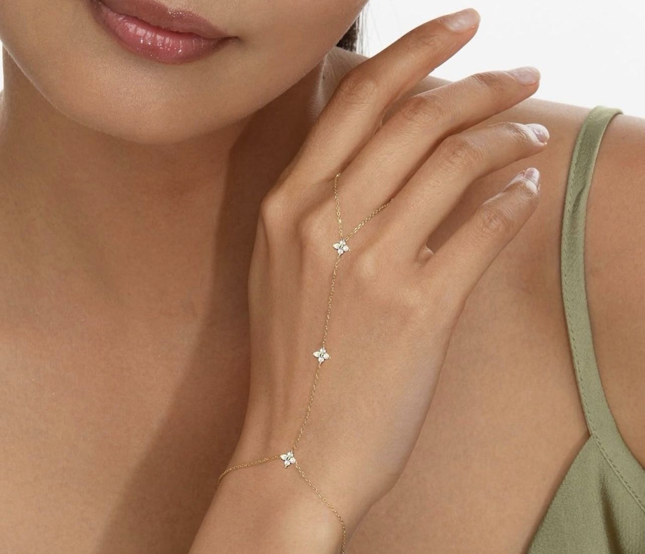 Bracelets for Women 14K Gold Silver Plated Ring Bracelet Hand Chain Dainty Evil Eye Heart Clover Daisy Cubic Zirconia Stackable Link Chain Hypoallerge