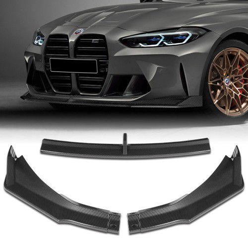 For 2021-2024 BMW M3 M4 G80 G82 G83 Carbon Look Front Lower Bumper Lip Spoiler -(2-PU-371-PCF