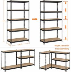 ❤️‍🔥 5 Tier Metal Storage Shelving Unit, 35.5x17.5x72 Inch Black$30