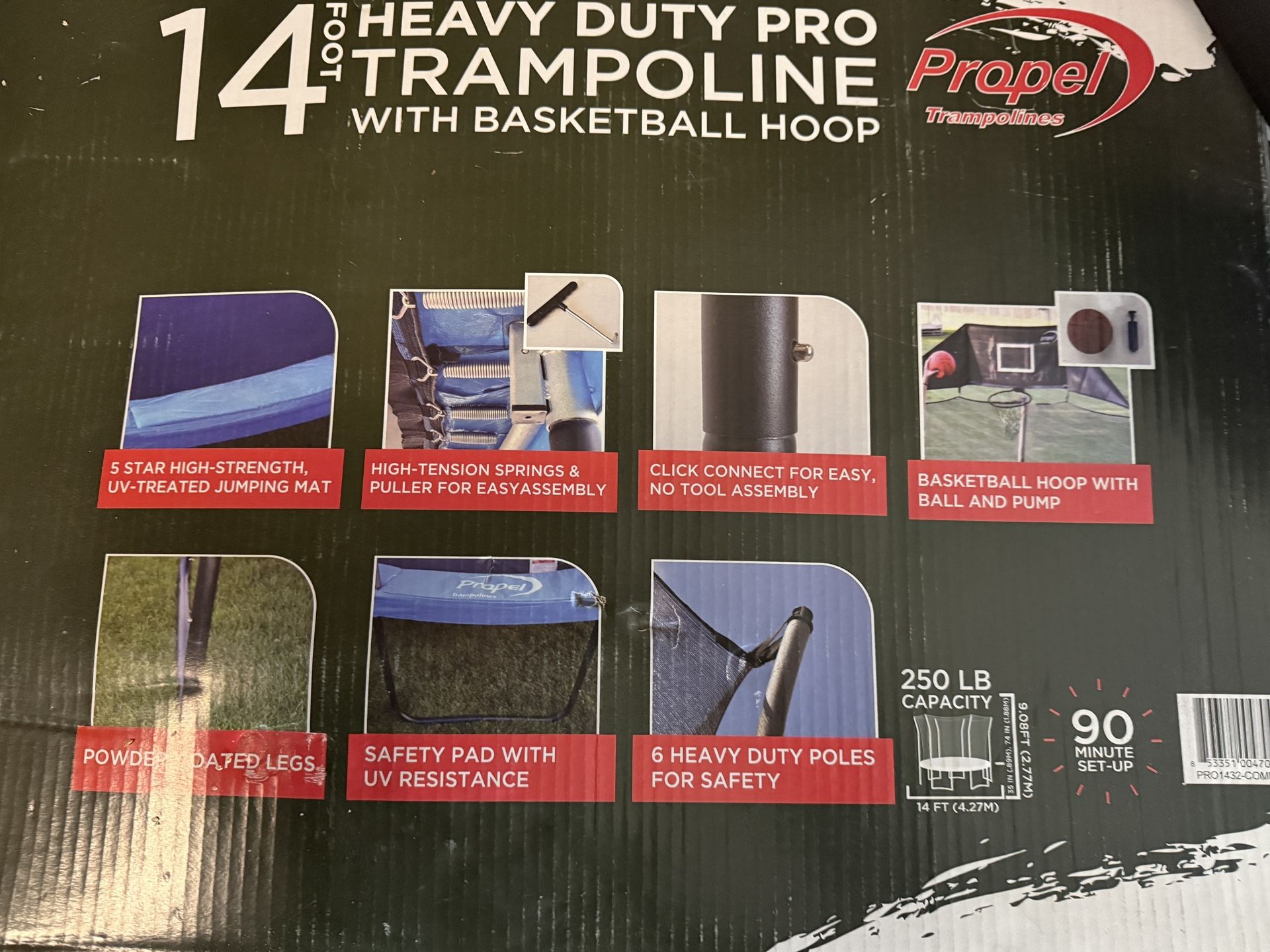 Brand New Trampoline With Basketball Hoop Includes Ball And Pump