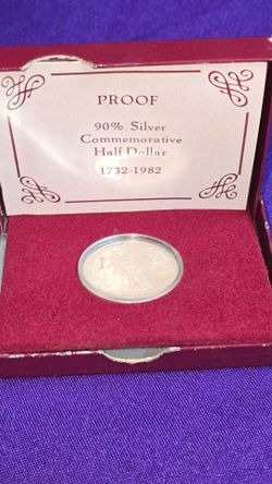 1982 S George Washington 90% Silver Commemorative Proof Half Dollar w/ Box & Cap