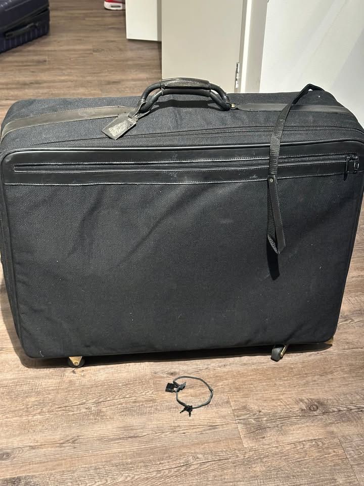 Vintage Hartmann Tweed & Leather Luggage - Large Checked Suitcase - 30” x 22” x 10”