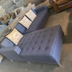 blue fabric sofa L 