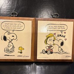 Vintage Peanuts Wood Wall Plaques Featuring Snoopy Woodstock and Peppermint Patty 