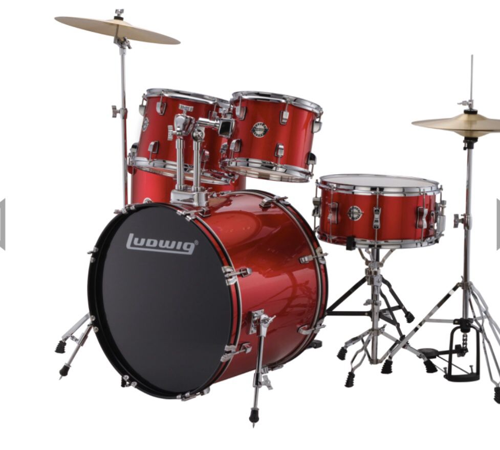 Ludwig Backbeat Complete 5-Piece Drum Set with Hardware and Cymbals Wine Red Sparkle