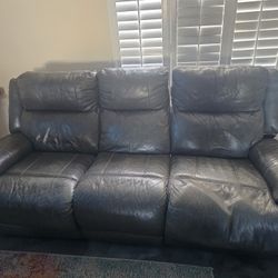 Grey Leather Reclining Couch 