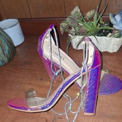 Simmi London Heals .Size 9 .They Are A Beautiful Melon Colored/Iridescent .With metal Rhinestone Ankle Straps