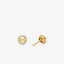 MICHAEL KORS Fulton -Metal Plated Sterling Silver Pavé Logo Charm Stud earings