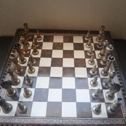 Bronze And Silver Piece Chess Board 