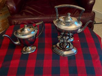 Vintage Silverplate Tilting Tea Kettle with Stand, Burner & Teapot Set