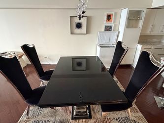 Luxury Black Marble Extendable Dining Table + 4 High-Back Chairs