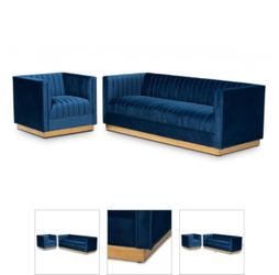 Baxton Studio Aveline Glam and Luxe Velvet Fabric Upholstered Brushed Gold Finished 2-Piece Living Room Set