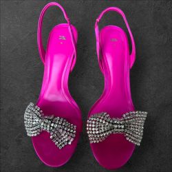 Zara Pink Fushia Rhinestone Embellished Women's Sandals Heels 41/10