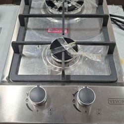 VEVOR Gas Cooktop 12 inch, Max 12250BTU 2 Burners Built-in Stainless Steel Gas Stove Top, LPG/NG