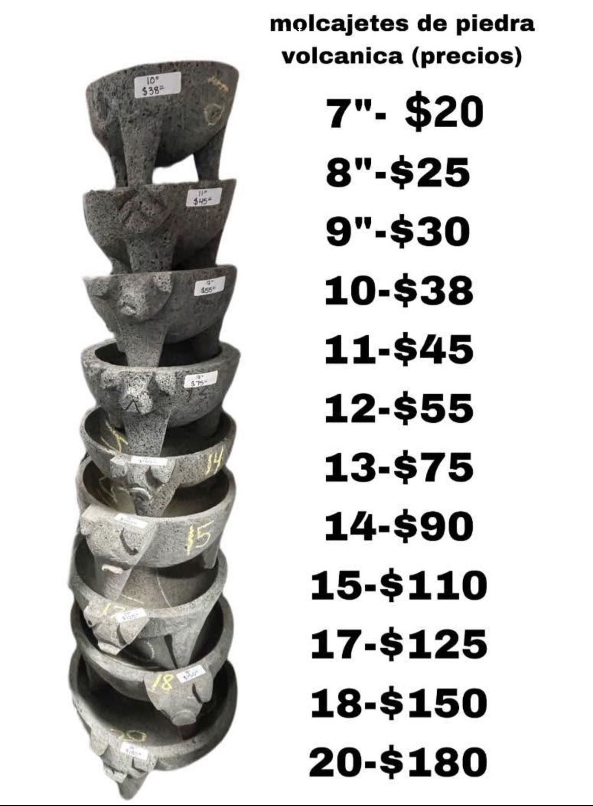 molcajetes mexicanos de piedra negra volcánica diferentes precios depende el tamaño