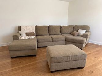 Tan 3pc Sectional with Storage Ottoman by Ashley