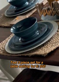 Teal Ceramic Dinnerware Set for 6