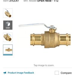 MILWAUKEE VALVE Manual Two-Way Ball Valve: 1 1/2 in, Brass, Straight, Press x Press, Two-Piece