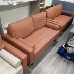 Tangerine Orange Leather Couch