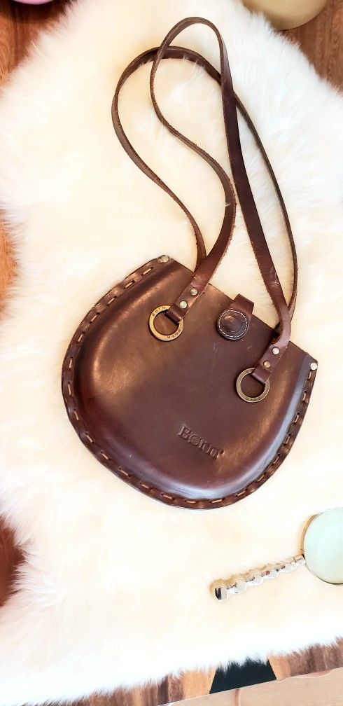 Born Leather Shoulder Hobo Bag Saddle Bag Hand Tooled Hand Stitched Vintage Style 