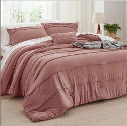 Bedsure Grid Pleated Comforter Set single 1 pillow 1 decorative pillow