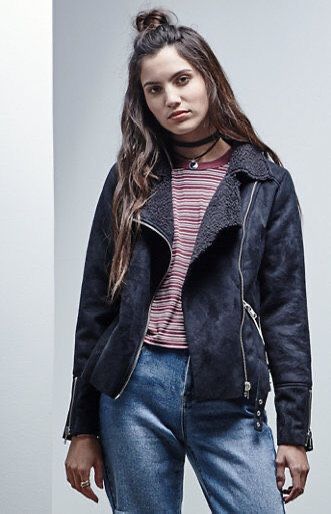 Womens Medium Faux Suede Moto Jacket