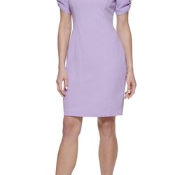  $129 Petite Puff-Sleeve Sheath Dress 10P.   Back zipper closure  • Lined  • Crewneck; Sheath silhouette  • Puff sleeves  • Imported   Size & Fit  • D