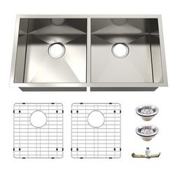 Professional Zero Radius 36 in. Undermount 50/50 Double Bowl 16 Gauge Stainless