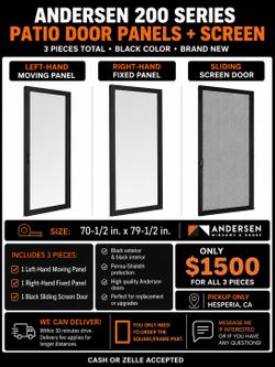 🔥 ANDERSEN 200 SERIES PATIO DOOR PANELS + SCREEN 🔥  Hi everyone! We have available these beautiful Andersen 200 Series Perma-Shield sliding patio do