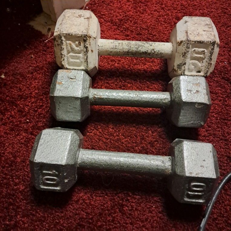 2 10lb Dumbells And 1 20lb Dumbell