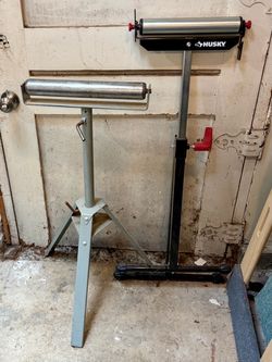 2 Stationary Steel Roller Stands – Husky + Heavy-Duty Stand