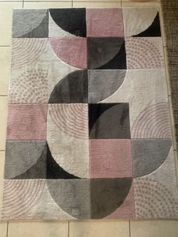 Geometric Modern Area Rug Rectangular Rug Pink Grey Black Rug