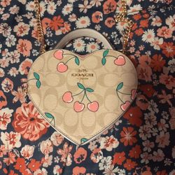 Coach Heart Crossbody In Signature Canvas With Heart Cherry Print