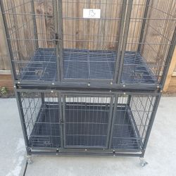 1-37 Inch Double Stack Heavy Duty Dog Kennel W/lockable Wheels & Removable Trays
