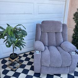 Gray Brown Textured cotton Powered Reclining Massage Chair