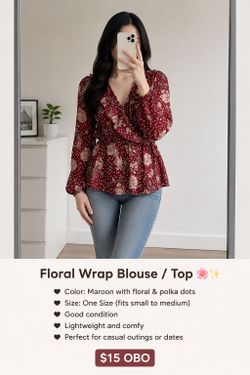 Burgundy floral long sleeve blouse