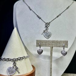 FREE SHIPPING! Judith Jack 925 Sterling Silver Diamond Heart Jewelry Set Lot#116