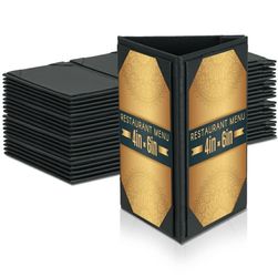 New 20 Pack 4" × 6" Table Tent Menu Covers, Leatherette PU Leather 3-Side Triangle Picture Frames with Angled Corners, Triangle Menu Holders for Resta