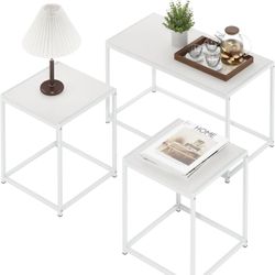 Furinno CAMNUS Living Room Tables Set of 3, Coffee Table with 2 End Tables, Side Tables, for Living Room, White  Color: White/White  Size: 1 Coffee Ta