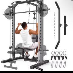 New in box Smith Machine Power Rack for Home Gym - All-in-One Power Cage Squat Rack with LAT Pulldown, Cable Machine & Barbell, Customized, AMA006027_