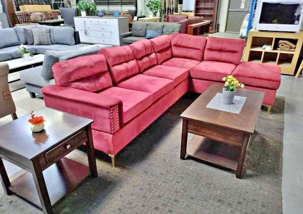 Vogue Red Velvet Sectional. Brand New.
