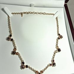 Vintage Monet Necklace Gold Tone With Red And Brown Stones