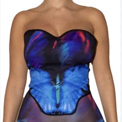Strapless Butterfly Print Corset Top