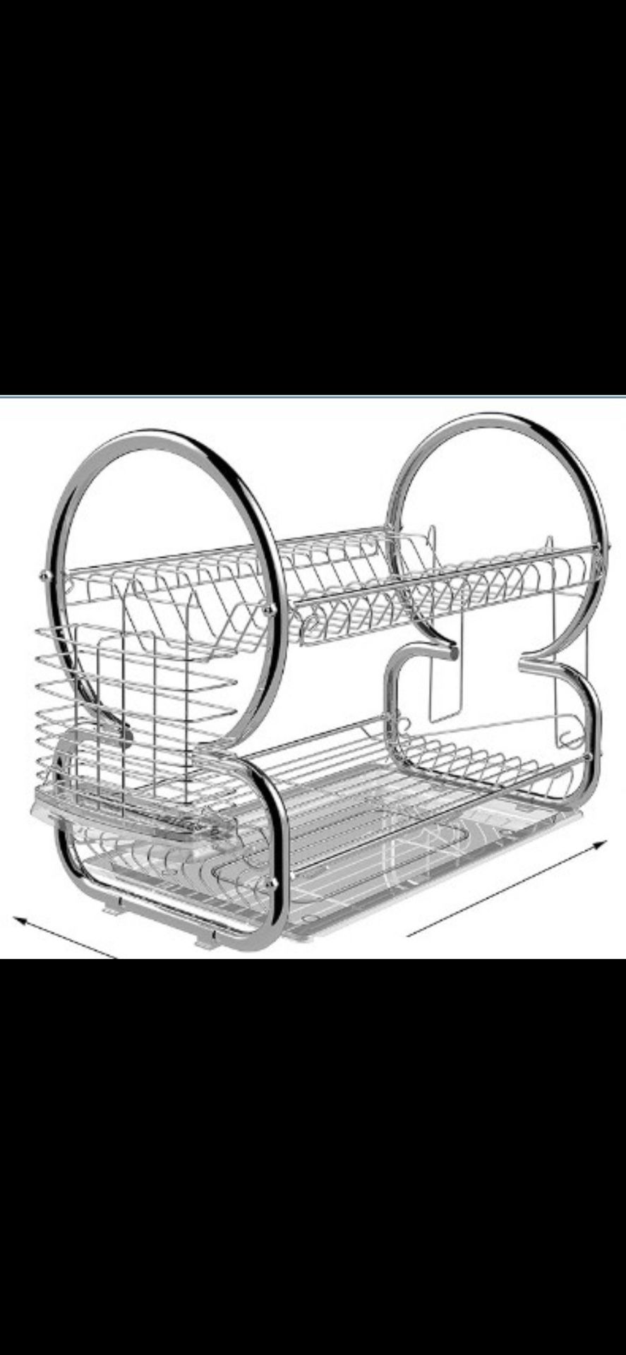 New 2 Tier Stainless Steel Dish Rack with Drainboards & Cutlery Holder